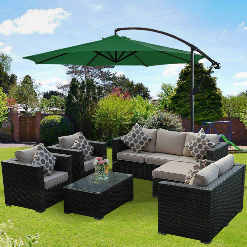 3M Garden Parasol Banana Sun Shade Patio Cantilever Hanging Umbrella  Green