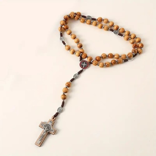 Handmade Wooden Rosary - St. Benedict Medal - Crucifix - Velour Pouch - Catholic - Picture 7 of 9