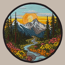 Mountain Sunset Patch Iron-on Applique Decorative Nature Badge Lake Forest