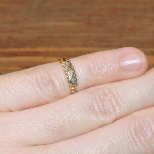 Antique 10K Gold Turquoise Baby Ring Band *Damaged* 0.6g - Picture 2 of 13