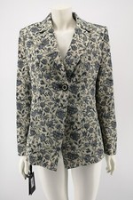 Pinko Women's Cream Blue Floral Jacquard Blazer Jacket Size Uk 12 New With Tags