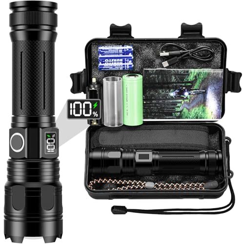Lampe Torche LED Ultra Puissante, 20000LM Lampe De Poche Rechargeable, Lampe Torche Tactique, 5000mAh Batterie, IPX6 Étanche, 5 Modes & Zoomable Pour Enfant/Camping/Urgence(avec 3 Piles AAA