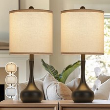 23" Modern Farmhouse Table Lamp Set of 2, Rustic Metal Bedside Lamps for Bedr...