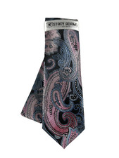 Stacy Adams Men's Tie Hanky Pink Powder Blue Black Silver Paisley 3.25" Wide
