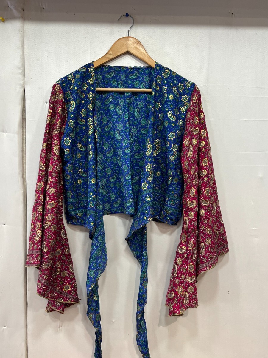 Lot De 5 Cravates En Soie Recyclée - Top Court Manches Cloche | Style Bohème Hippie | Neuf Avec Étiquettes