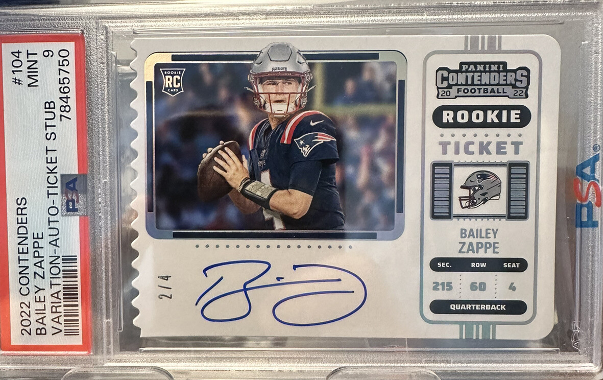 2022 CONTENDERS BAILEY ZAPPE AUTO /4 ROOKIE TICKET STUB PSA 9 JERSEY # POP 1 🔥