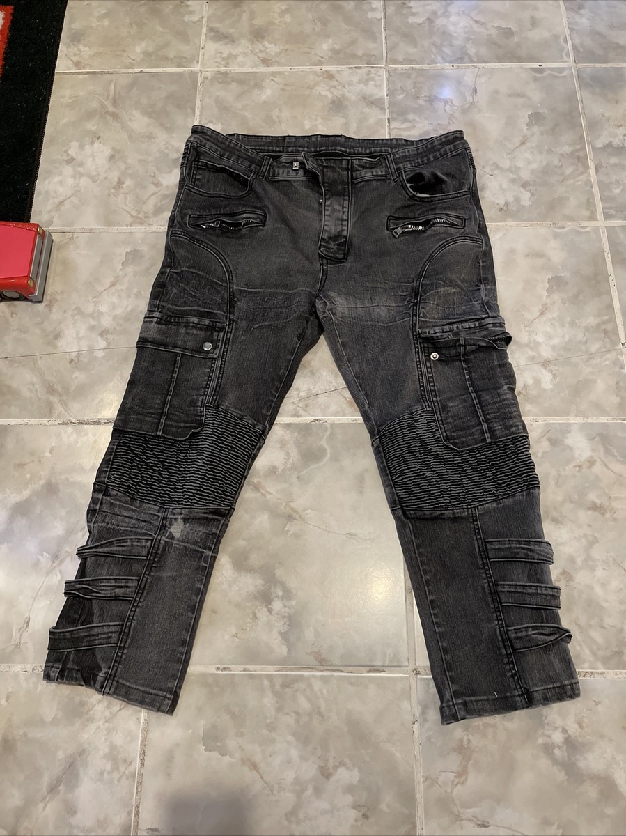 BALMAIN PARIS Moto Biker Zip Jeans Black Stretch Pants Mens BALMAIN PARIS Moto Biker Zip Jeans Black Stretch Pants Mens
