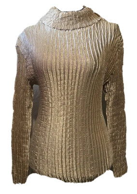 Cache Long Sleeve Top Gold Metallic Women's Vintage Turtleneck Shirt One Size OS
