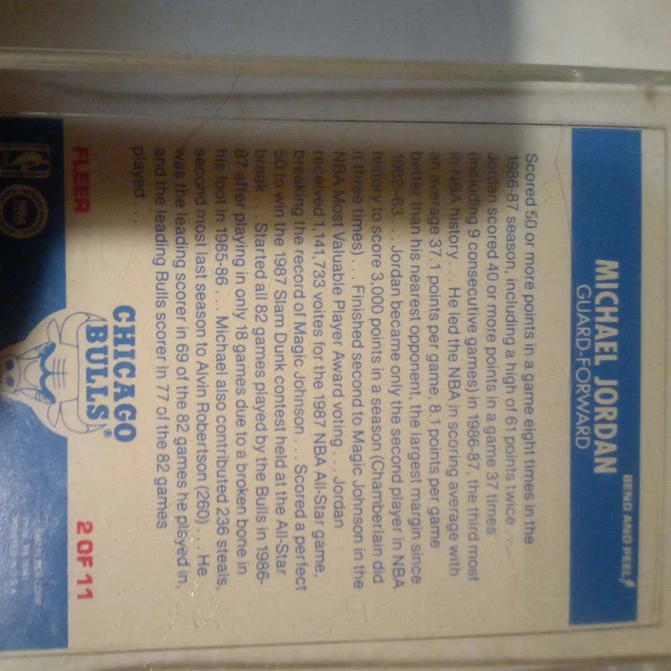 Tarjeta adhesiva Fleer Michael Jordan 1987 - Chicago Bulls  Foto 2 de 4
