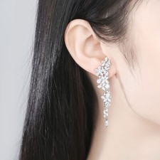 Light Luxury Women's Banquet Dress Zircon Flower Earrings Gold Plated Jewelry US