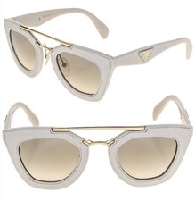 PRADA 14S Cinema ORNATE SAFFIANO LEATHER PR14SS White Sunglasses Triangle Logo