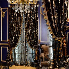 Black European velvet gold Bronzing cloth blackout curtain tulle panel E655