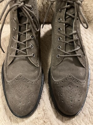 Pierre Hardy Men's Brown Nougat Suede Lace Up Boots Brogue Wingtip Size 41 US 8