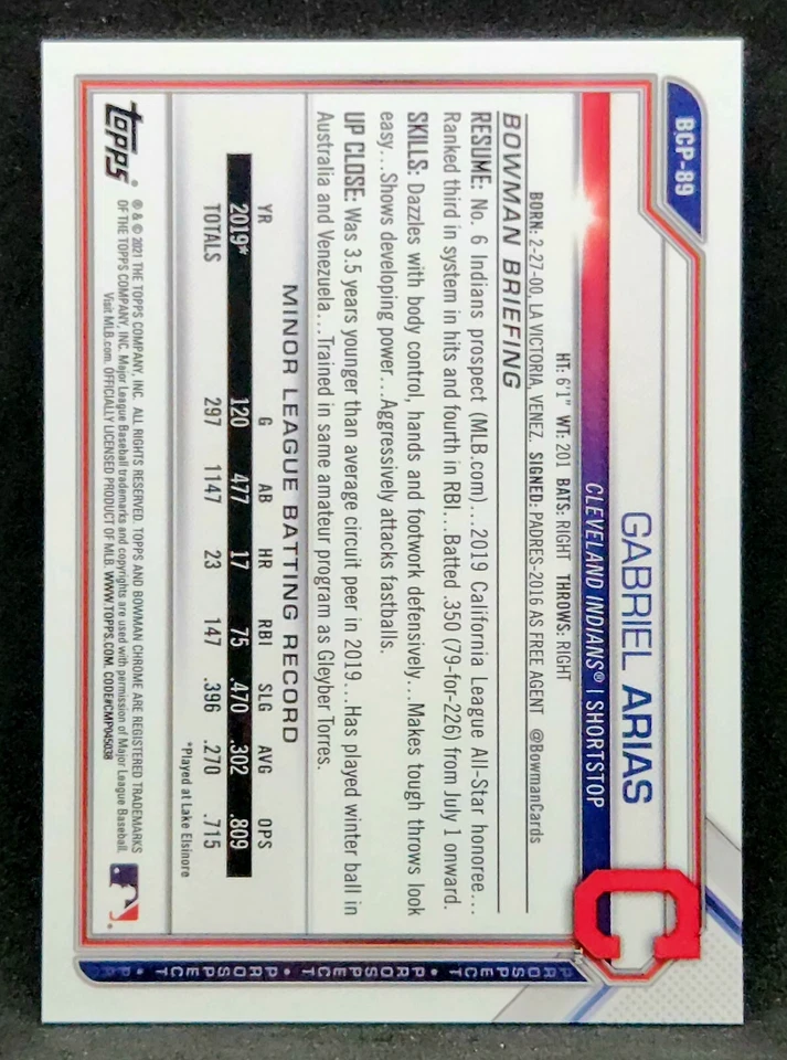 2021 Bowman Chrome Sapphire Gabriel Arias Orange Refractor / 75 1st Bowman BCP89 - Image 2 of 2