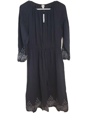 black embroidered beach dress Black Crinkle Cotton Bloused Beach Dress – Lindsey Brown
