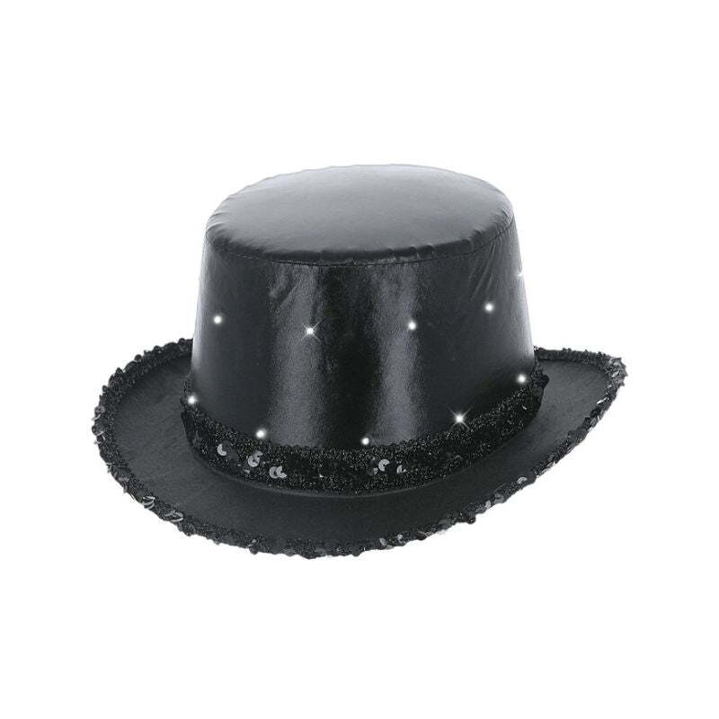 LED Light Up Metallic Top Hat Black Adult LED Light Up Metallic Top Hat Black Adult