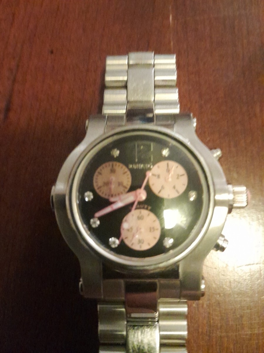 Renato Chronograph Watch Beauty Collection Black & Pink Face Diamonds on Dial