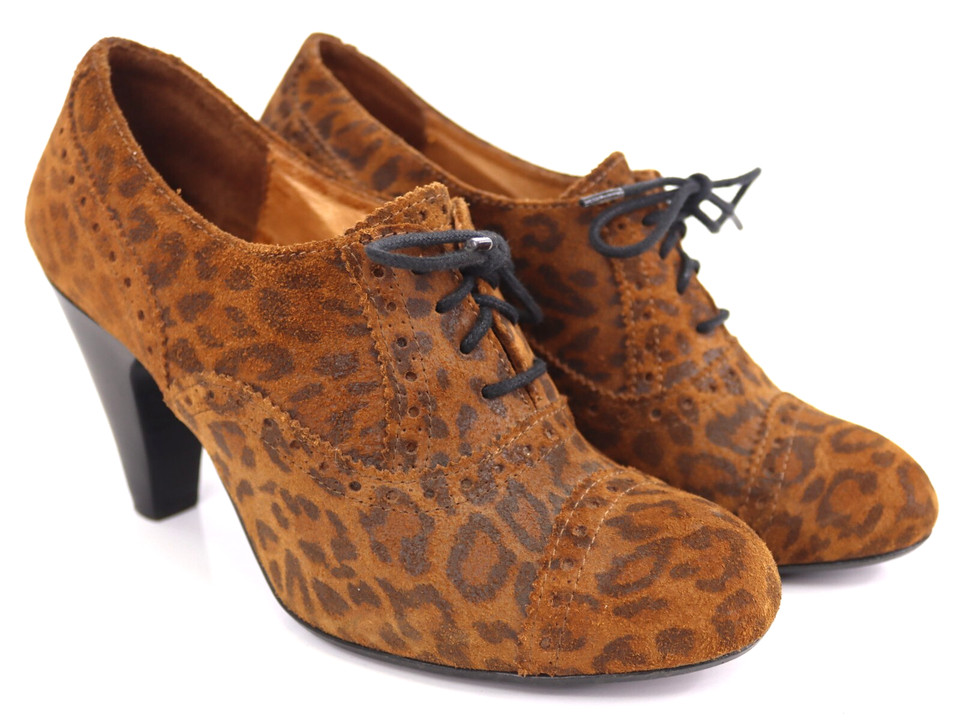Office London Suede Leopard Print Oxford Brogue Heels Shoes size 40