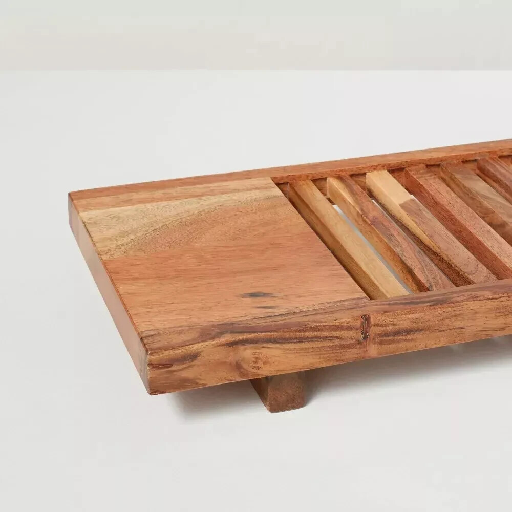 81cm Bad Tray Bad Caddy: Hanobe Houten Tub Trays Tafel Extra Grote Rustieke Badplank Over Tub Houten Dienblad met Handgrepen voor Badkamer