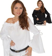 Piratenbluse Carmen Bluse Piratin Zigeunerin schwarz braun weiß Gr. 36 38 40