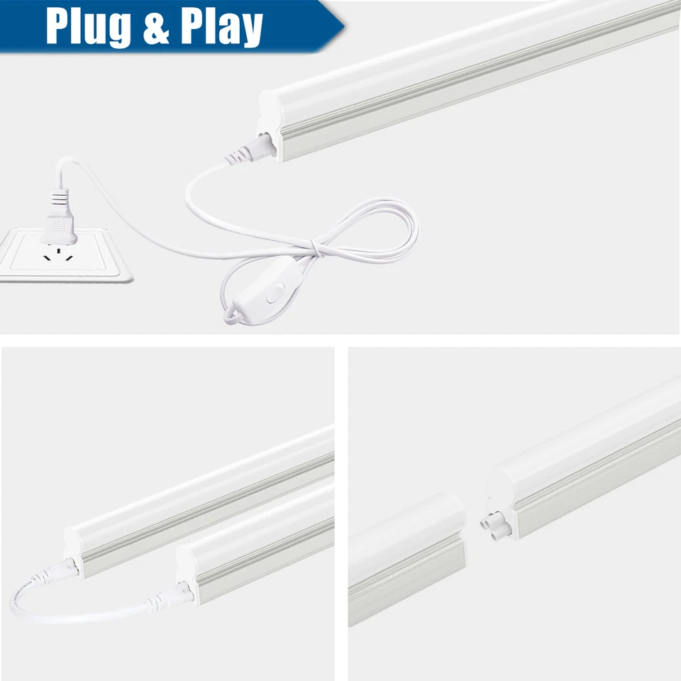6Pcs LED Shop Light T5 2FT Linkable Cabinet Closet Fixture Garage Cool White 10W - Image 4 of 4