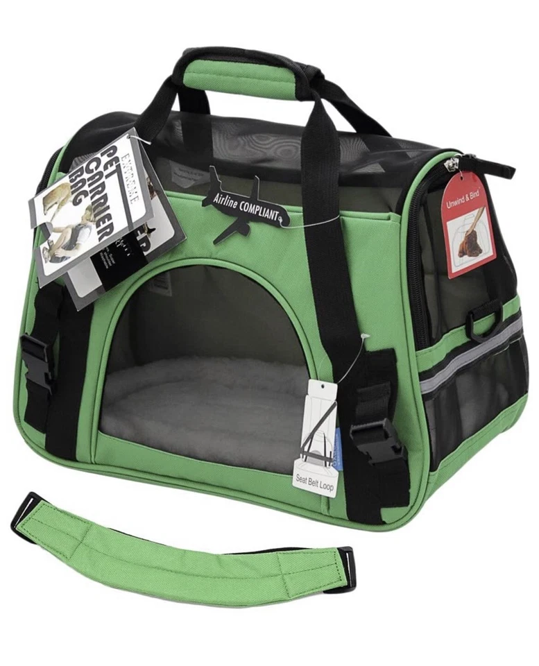 Transportador de mascotas pequeño Oxgord Safety verde 10 lb malla suave 17x8x11,5 envío rápido Foto 4 de 4
