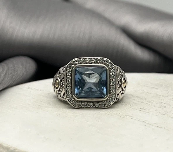 Anillo Batu Sari John Hardy 18k y 925 Dos Tonos Topacio y Diamantes 8.54G / Talla 6.5