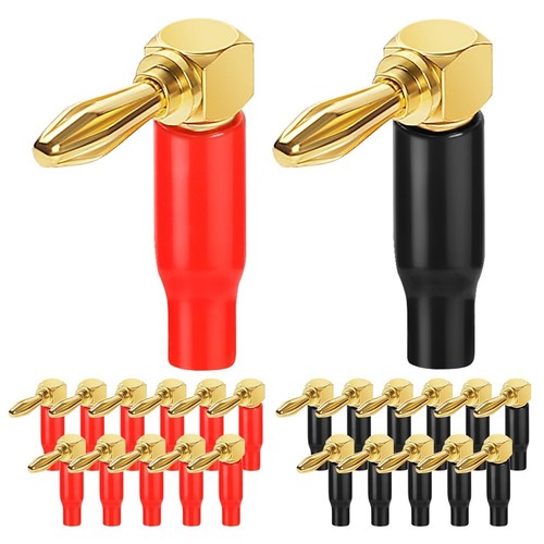Lot De 4 Fiches Banane Coudées à 90° Plaquées Or - Connecteur Haut-parleur Angle Droit - Pour Ampli, Récepteur HiFi