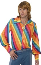 Mens 1970s Disco Rainbow Fancy Dress Shirt Hippy Hippie by Smiffys new In Bag 