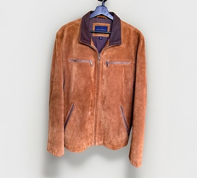 Banana Republic Gentlemen s Men's Brown Suede Heavy Leather Jacket Sleeve Zip L