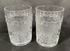 Antique Westmoreland Clear Shell & Jewel Water Glasses Pair Stippled 8 oz 1893