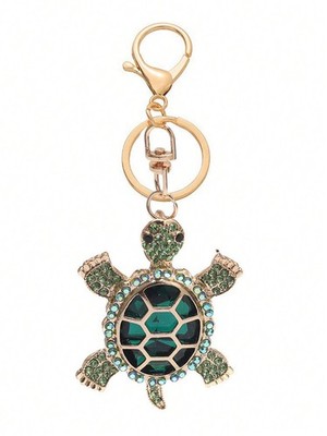 Green Rhinestone Sea Turtle Keychain Alloy Dangle Charm For Bag Car