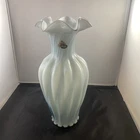 Fenton Vintage Glass Gray Ruffled Edge Twisted Vase 11.25" Cased Read
