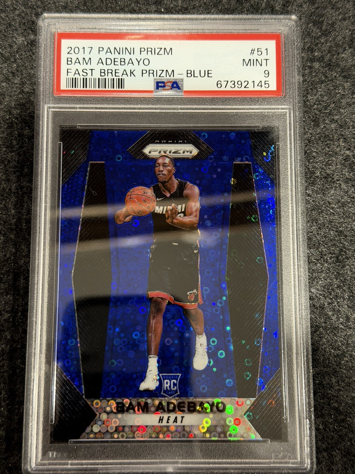 2017 Prizm Bam Adebayo Fast Break Prizm Blue #51 /175 PSA 9 Rookie RC