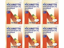 Nicorette Nicotine Gum Stop Quit Smoking Aid 2mg, Fruit Chill 6 Pack - 600 Count