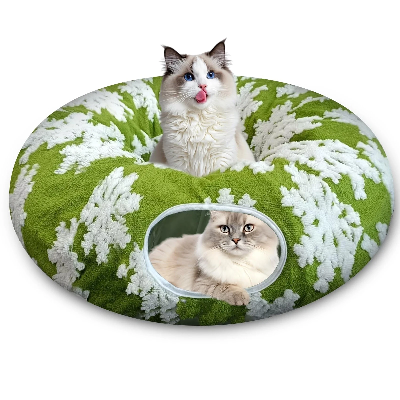 Cat Tunnels for Indoor Cats, Cute Cat Donut Tunnel with Washable Circle Cushi...