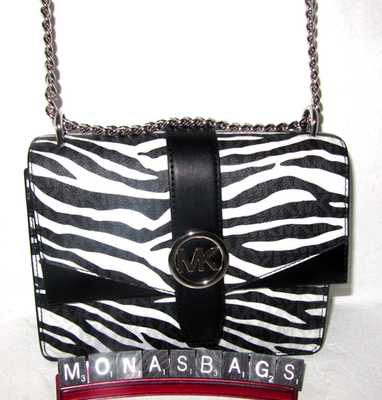 Michael Kors New Greenwich Flap Crossbody Black & White Zebra