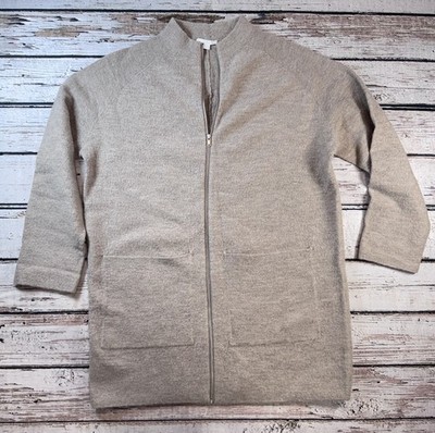COS Women's Beige Tan Full Zip Wool Sweater Jacket Size Small Quiet Luxury