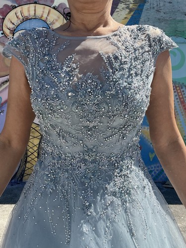 Vestido de Noche Mac Duggal Lentejuelas Largo Azul Nuevo con Etiquetas Talla 2 Estilo 20449 Vestido de Boda Baile de graduación - Imagen 7 de 19