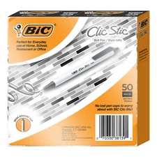 BIC Clic Stic Retractable Ballpoint Pen, Medium Point 1.0mm, 50-count Black