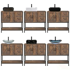 2 Drawers 36"Bathroom Vanity Freestanding Storage Cabinet Open Shelf Vessel Sink