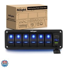 6 Gang Rocker Switch Panel with PD Type C and USB Charger Voltmeter 12V SPST ...