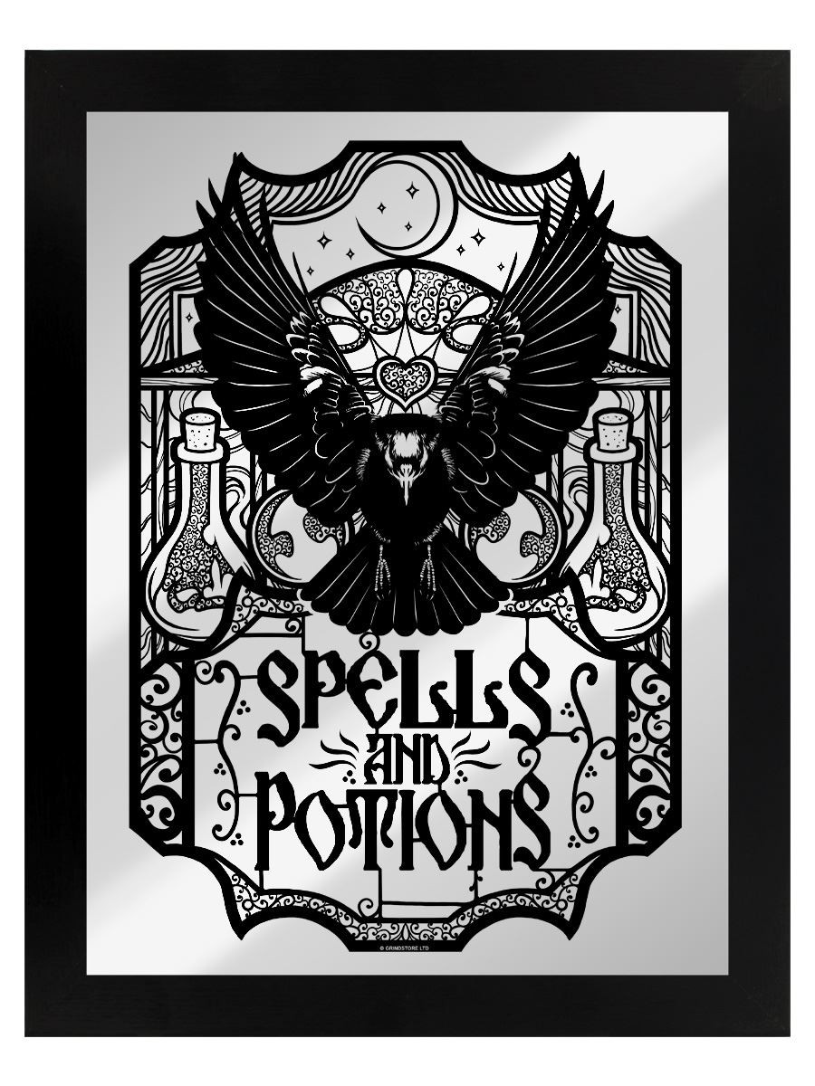 Mirrored Tin Sign Spells & Potions Black 35x45cm