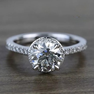 Moissanite Hidden Halo Engagement Ring 2 CT Round Cut Solid 14K White Gold VVS1