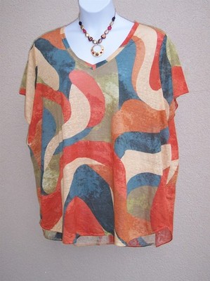 Rachel Zoe NEW Linen Knit top blouse plus size 2x 3x SUMMER Colorful Vneck shirt