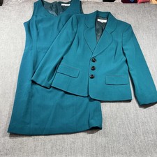 Kasper Dress Jacket Suit Set Petite W 10P Teal Stretch Career Office Classic