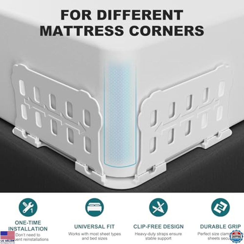Bed Sheet Holders with Clips - Extra Large Corner Grippers for All Mattress