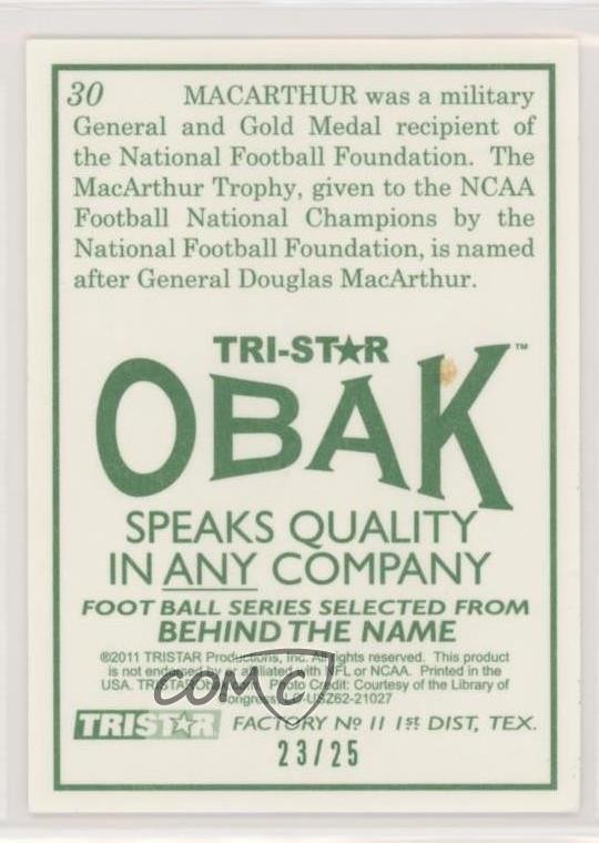 2011 TRI-STAR Obak Green 23/25 Douglas MacArthur #30 a8x