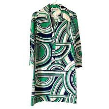 Vintage Flawed Lanvin Dress Cotton Green Navy Blue Shirt Dress size small