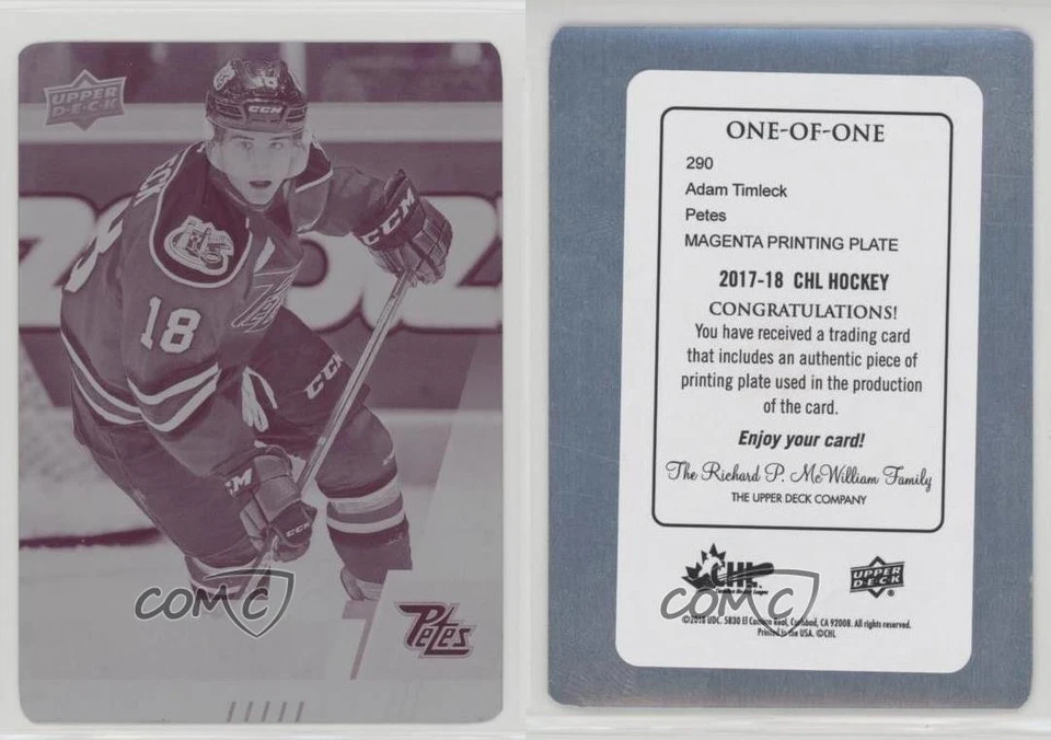 2017-18 Upper Deck CHL Printing Plate Magenta 1/1 Adam Timleck #290 z1b - Image 3 of 3